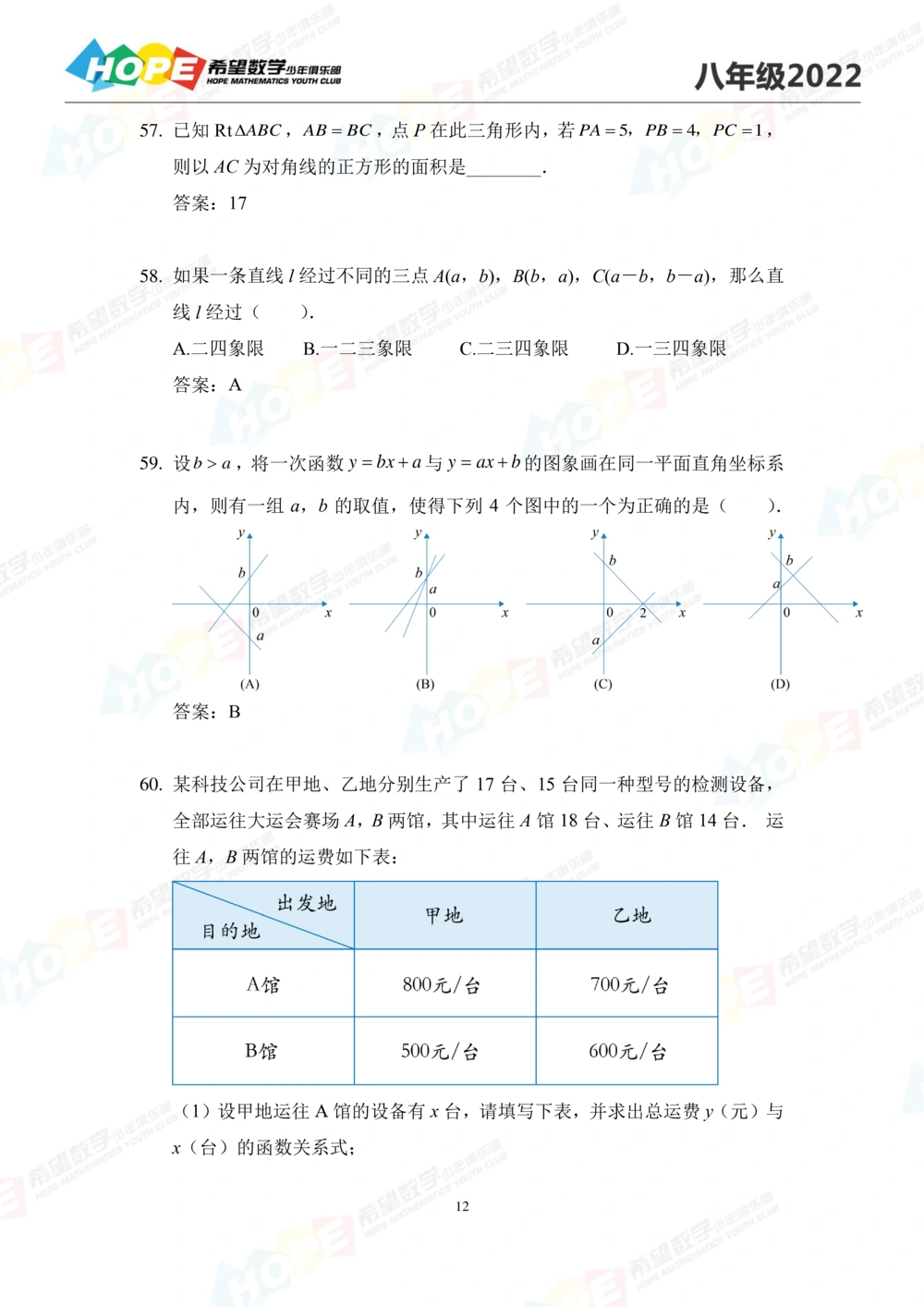 2022培训题8年级-答案版_小学奥数希望杯华杯赛数学竞赛历年真题试题试卷答案解析电子版_3希望杯46套Word版真题_2022培训题100
