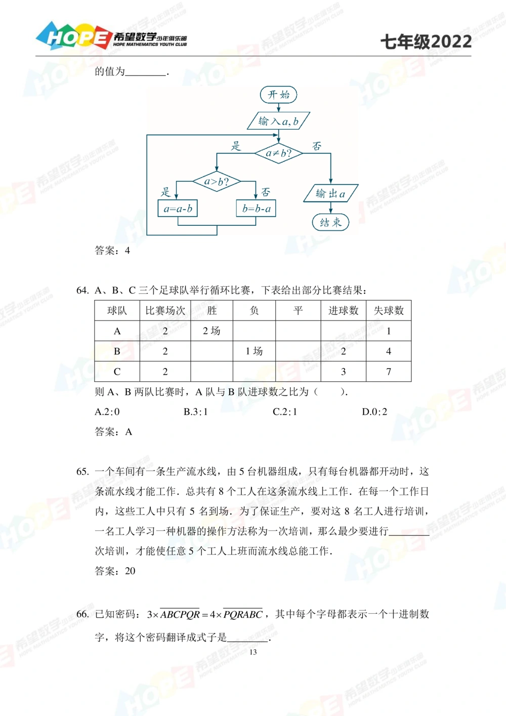 2022培训题7年级-答案版_小学奥数希望杯华杯赛数学竞赛历年真题试题试卷答案解析电子版_3希望杯46套Word版真题_2022培训题100