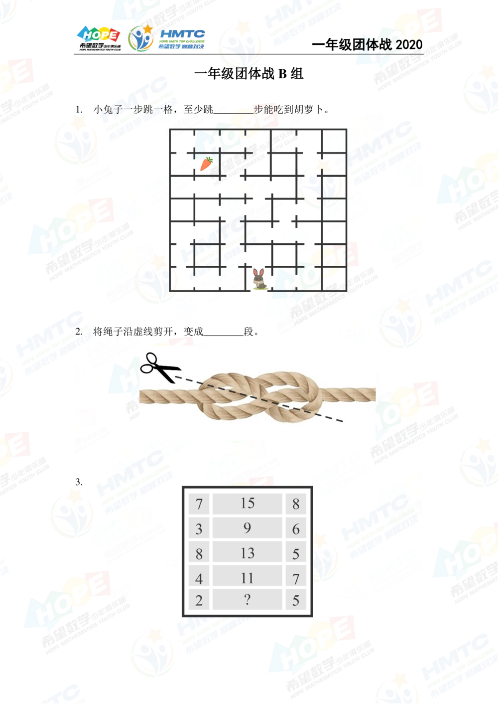 2020希望数学团体战一年级_小学奥数希望杯华杯赛数学竞赛历年真题试题试卷答案解析电子版_3希望杯46套Word版真题