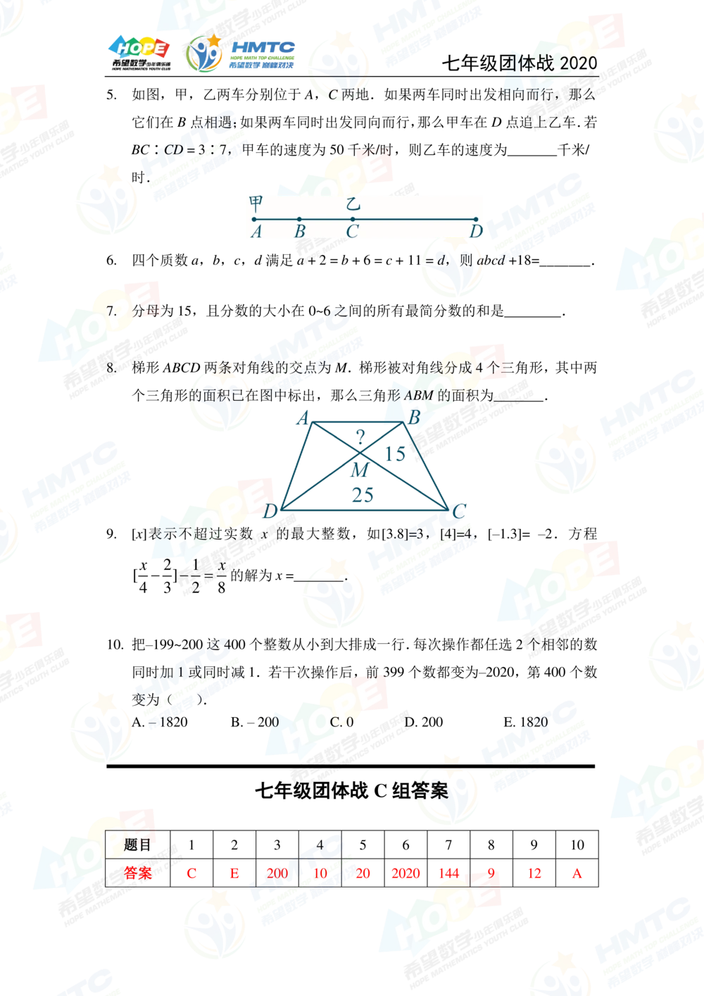 2020希望数学团体战七年级_小学奥数希望杯华杯赛数学竞赛历年真题试题试卷答案解析电子版_3希望杯46套Word版真题