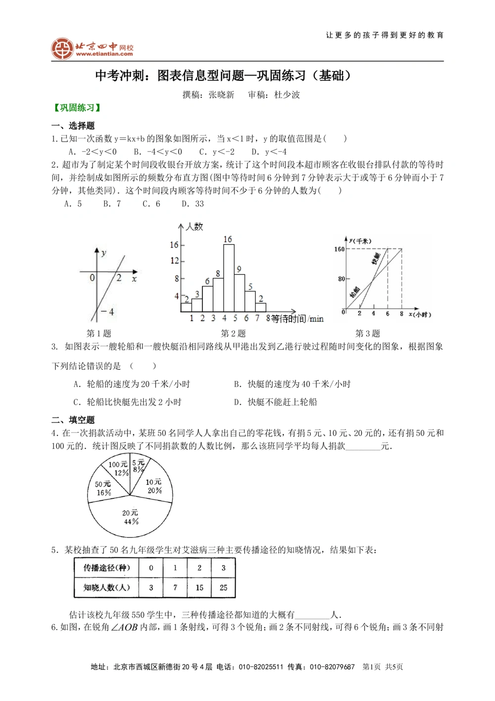 中考冲刺：图表信息型问题--巩固练习（基础）_中考全科复习资料_北京四中绝密资料02中考数学总复习_50中考冲刺：图表信息型问题（基础）