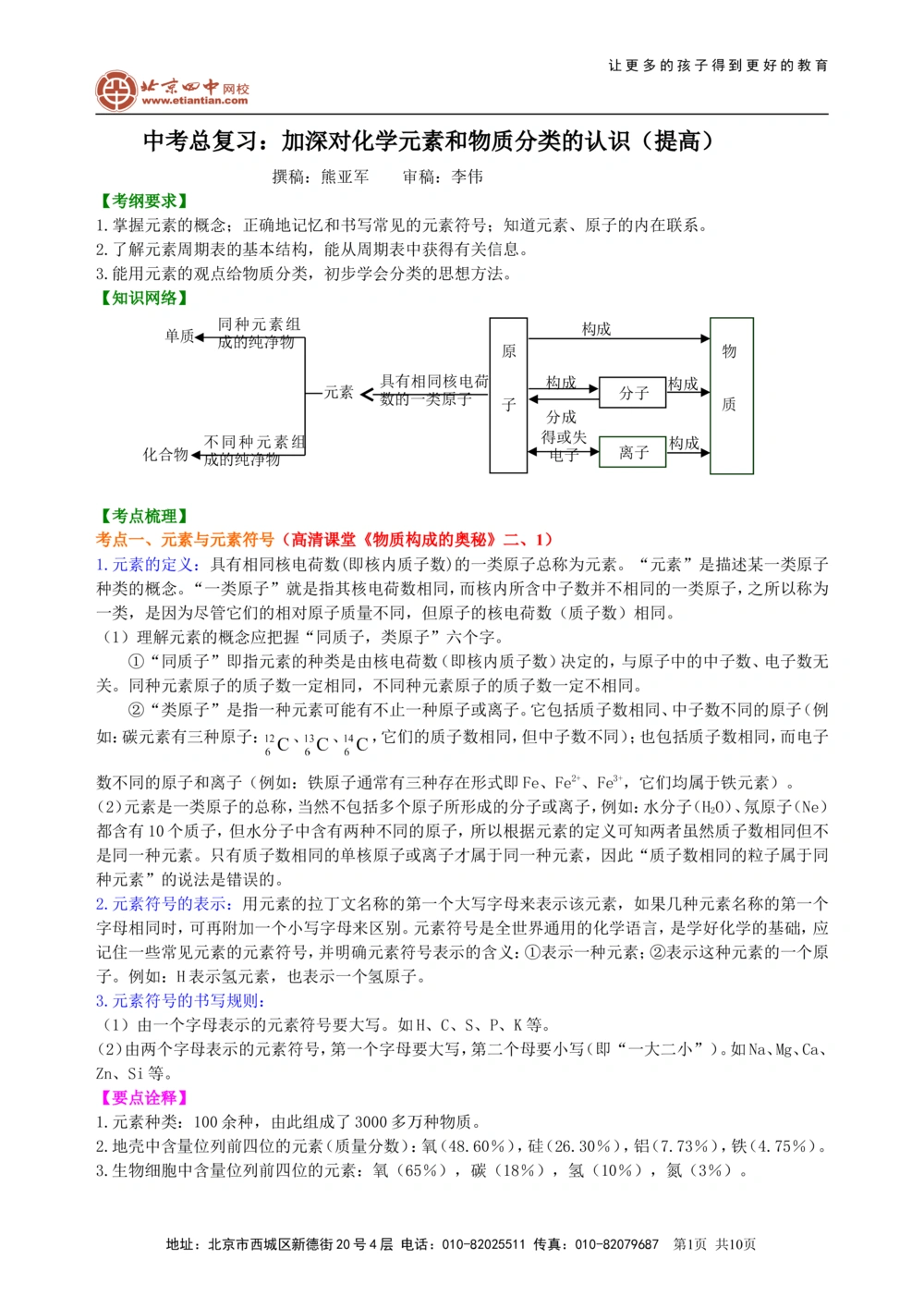 中考总复习：加深对化学元素和物质分类的认识（提高）知识讲解_中考全科复习资料_北京四中绝密资料05中考化学总复习_35总复习：加深对化学元素和物质分类的认识（提高）(1)