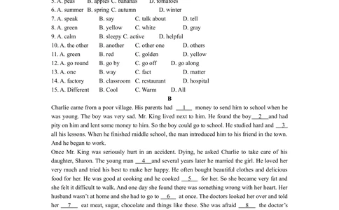 中考冲刺三：完形填空技巧（巩固练习）_中考全科复习资料_北京四中绝密资料03中考英语总复习_24中考冲刺三：完形填空技巧