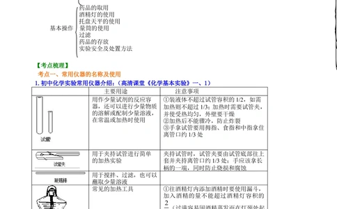 中考总复习：常用仪器与基本操作知识讲解_中考全科复习资料_北京四中绝密资料05中考化学总复习_38总复习：常用仪器与基本操作
