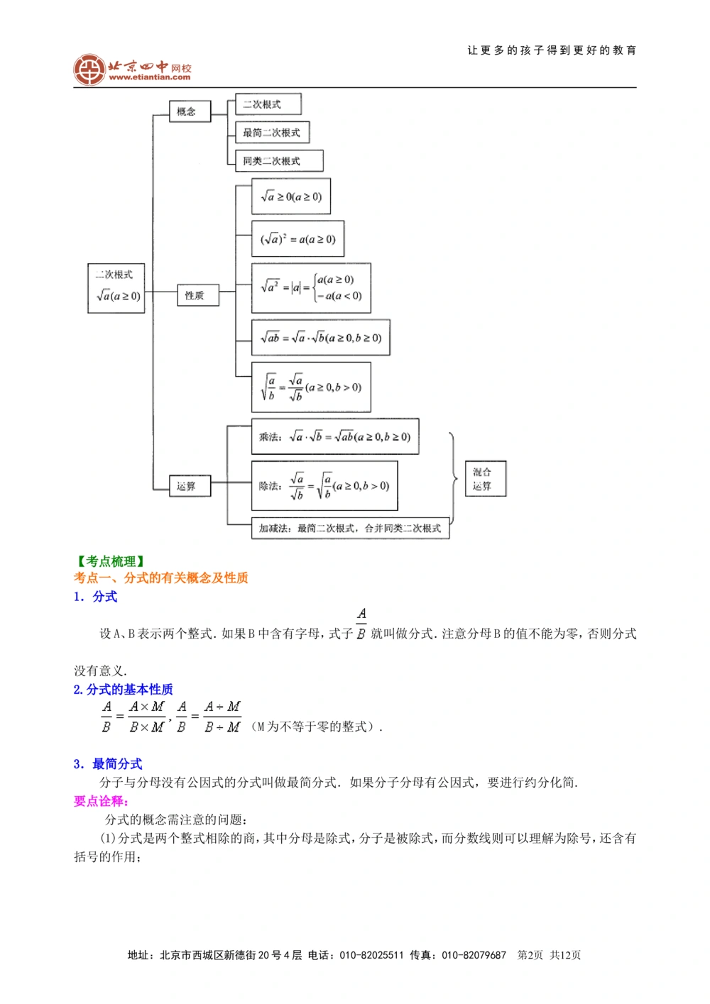 中考总复习：分式与二次根式---知识讲解（提高）_中考全科复习资料_北京四中绝密资料02中考数学总复习_06总复习：分式与二次根式（提高）