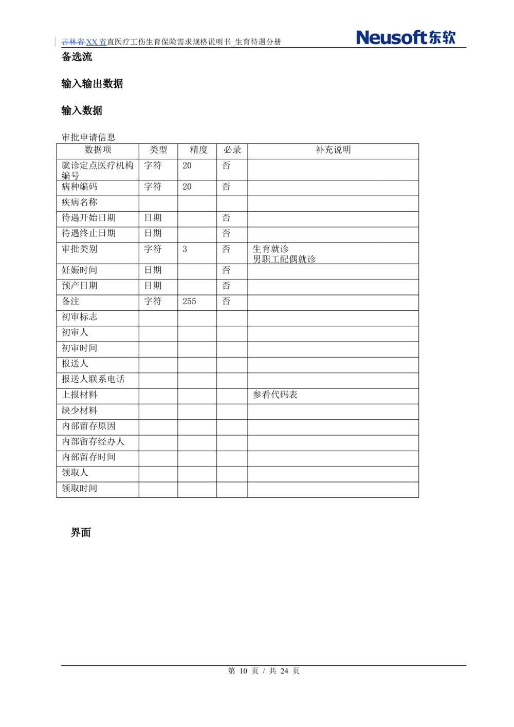 XX直医疗工伤生育保险需求规格说明书_生育待遇分册_436套软件开发需求文档_VD516-软件开发需求文档_10各类系统软件开发需求