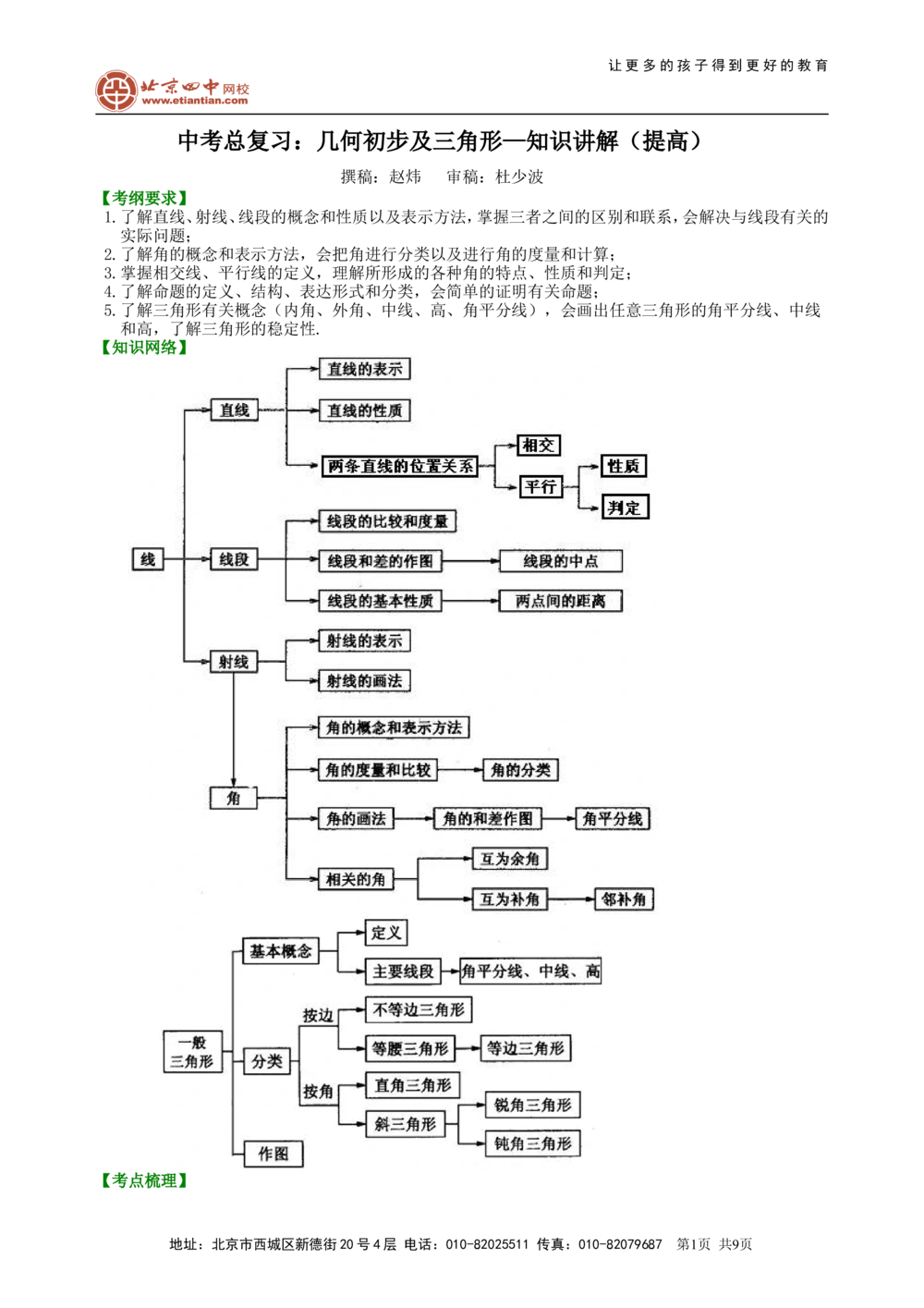 中考总复习：几何初步及三角形--知识讲解（提高）_中考全科复习资料_北京四中绝密资料02中考数学总复习_24中考总复习：几何初步及三角形（提高）
