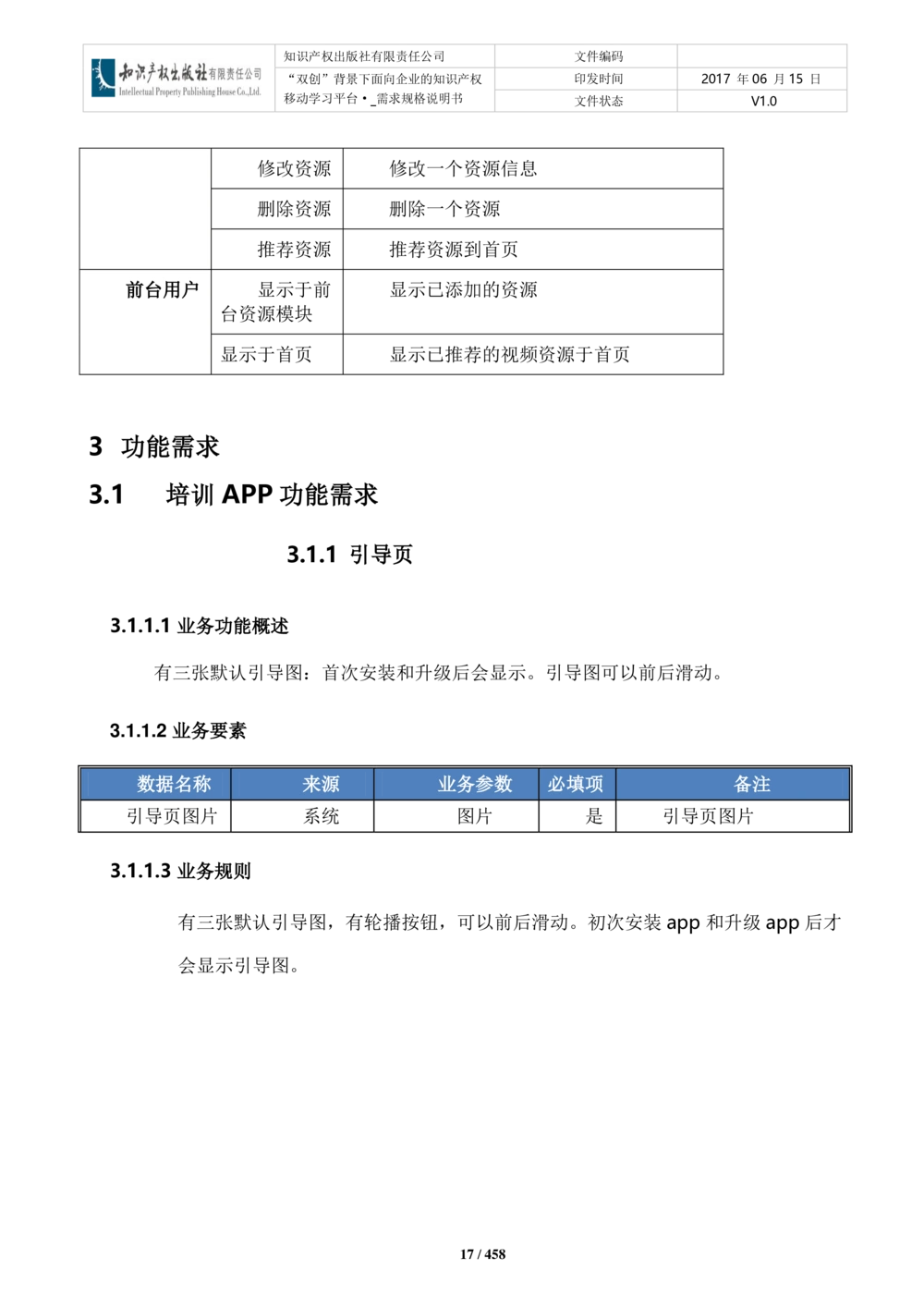 双创背景下面向企业的知识产权移动学习平台-培训端_需求规格说明书V2.8_436套软件开发需求文档_VD516-软件开发需求文档_10各类系统软件开发需求_更新内容