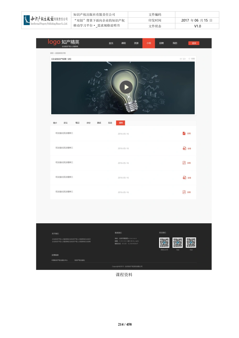 双创背景下面向企业的知识产权移动学习平台-培训端_需求规格说明书V2.8_436套软件开发需求文档_VD516-软件开发需求文档_10各类系统软件开发需求_更新内容