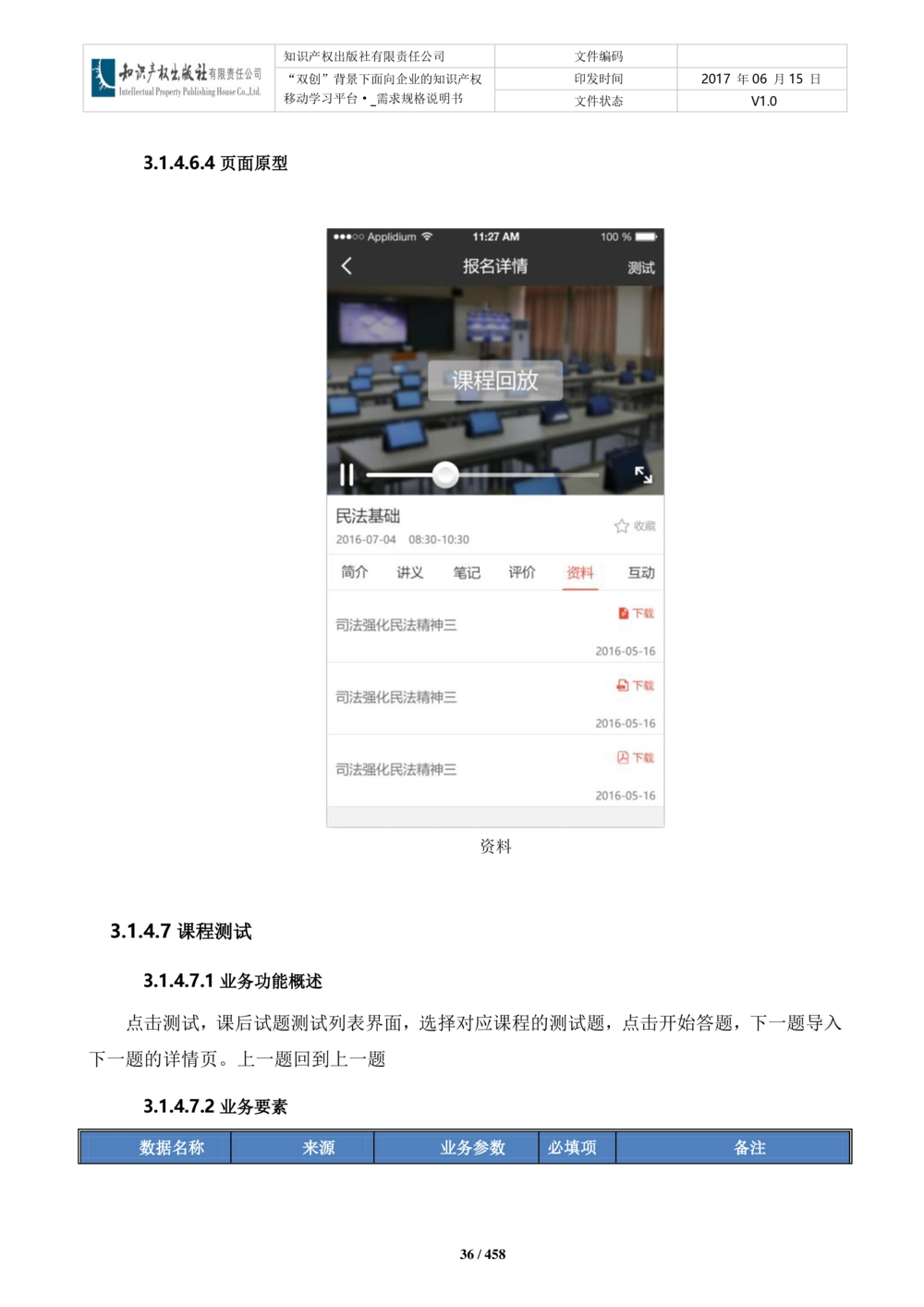 双创背景下面向企业的知识产权移动学习平台-培训端_需求规格说明书V2.8_436套软件开发需求文档_VD516-软件开发需求文档_10各类系统软件开发需求_更新内容