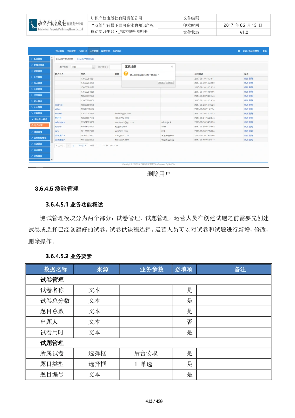 双创背景下面向企业的知识产权移动学习平台-培训端_需求规格说明书V2.8_436套软件开发需求文档_VD516-软件开发需求文档_10各类系统软件开发需求_更新内容
