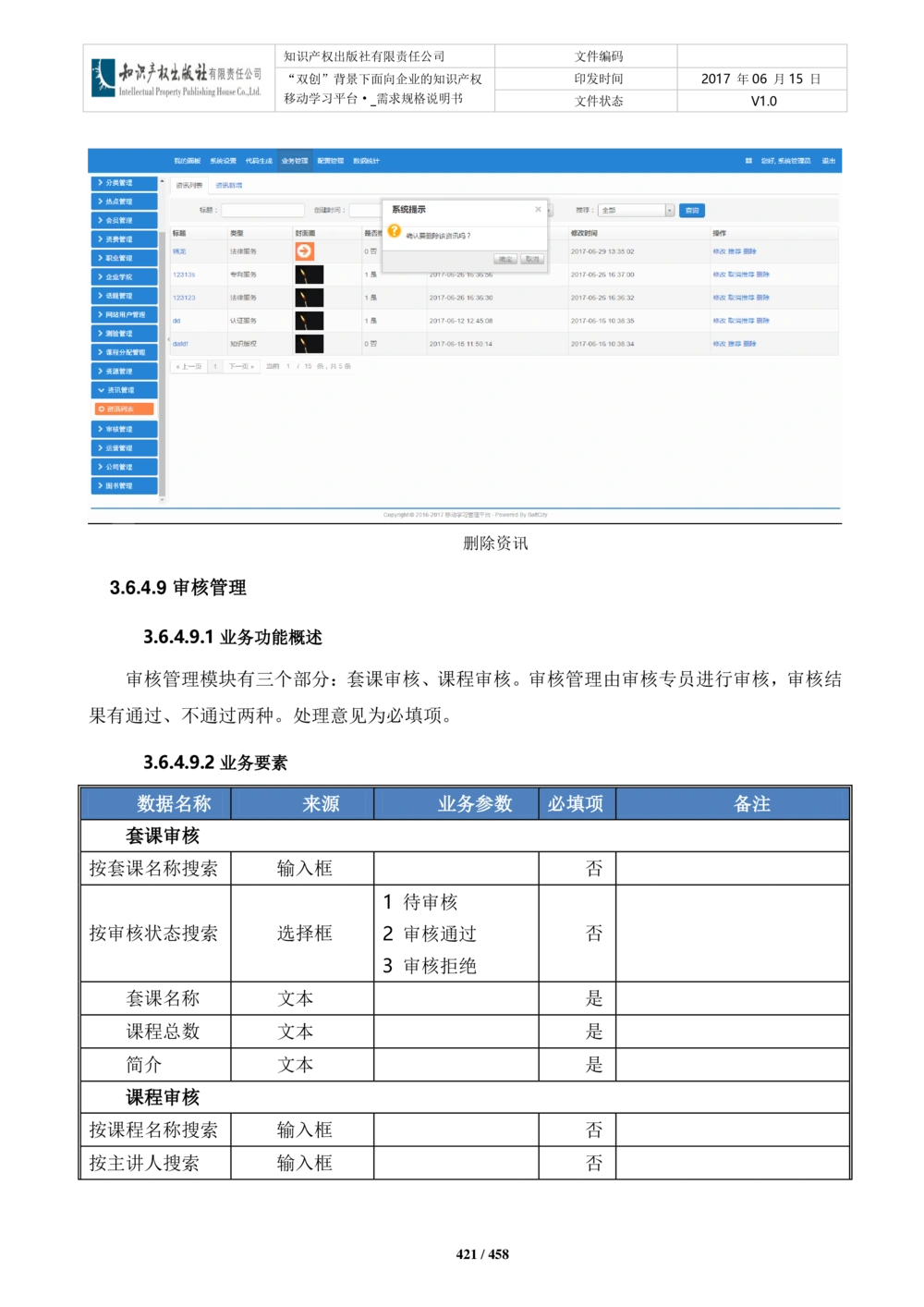 双创背景下面向企业的知识产权移动学习平台-培训端_需求规格说明书V2.8_436套软件开发需求文档_VD516-软件开发需求文档_10各类系统软件开发需求_更新内容
