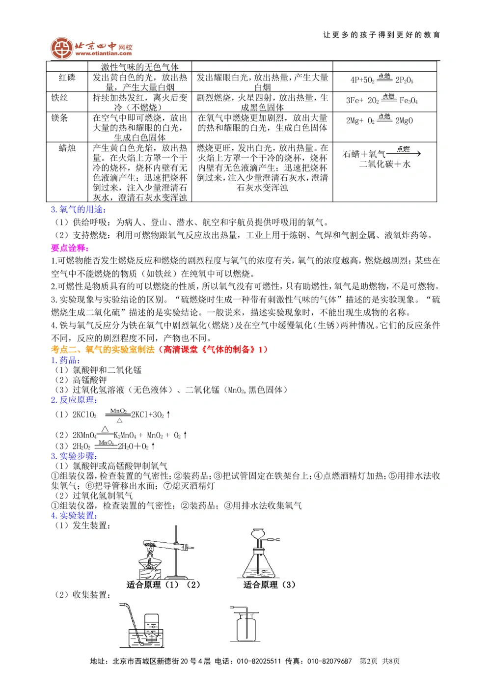 中考总复习：氧气的性质、用途和制取归纳（提高）知识讲解_中考全科复习资料_北京四中绝密资料05中考化学总复习_04总复习：氧气的性质、用途和制取归纳（提高）