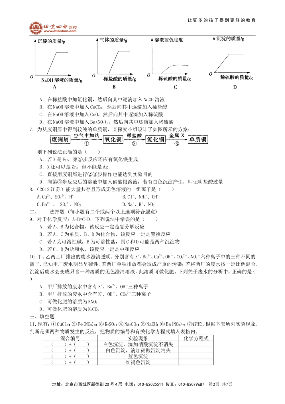 中考总复习：盐化学肥料（提高）巩固练习_中考全科复习资料_北京四中绝密资料05中考化学总复习_20总复习：盐化学肥料（提高）