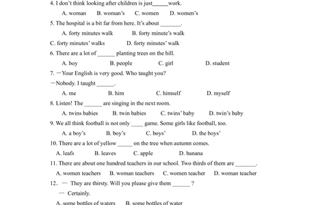 名词的用法（巩固练习）_中考全科复习资料_北京四中绝密资料03中考英语总复习_01名词的用法