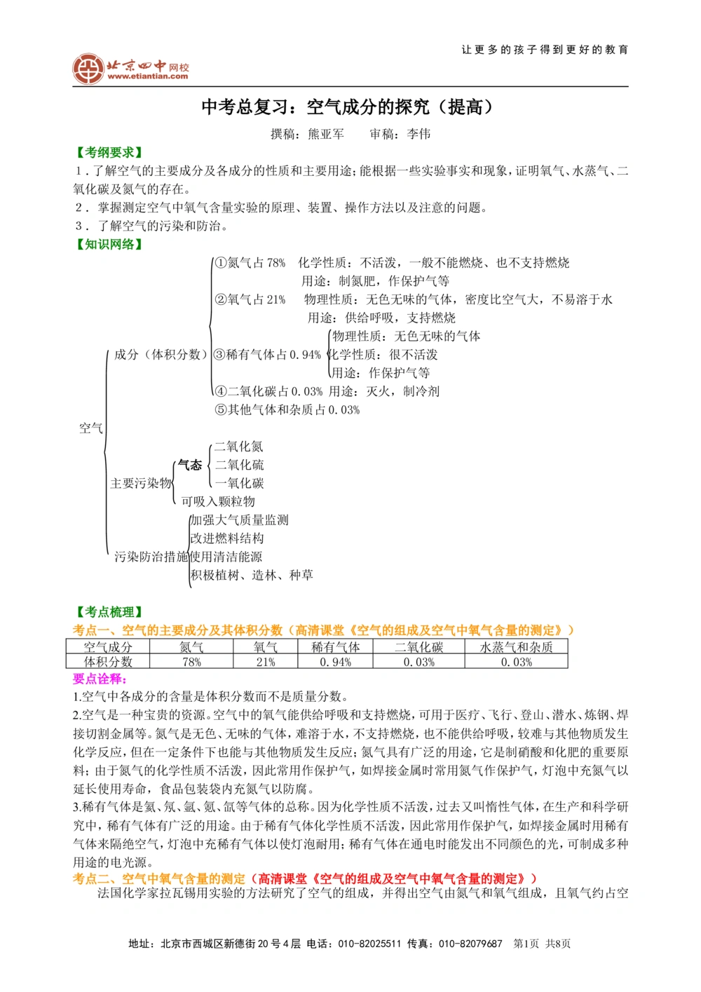 中考总复习：空气成分的探究（提高）知识讲解_中考全科复习资料_北京四中绝密资料05中考化学总复习_02总复习：空气成分的探究（提高）