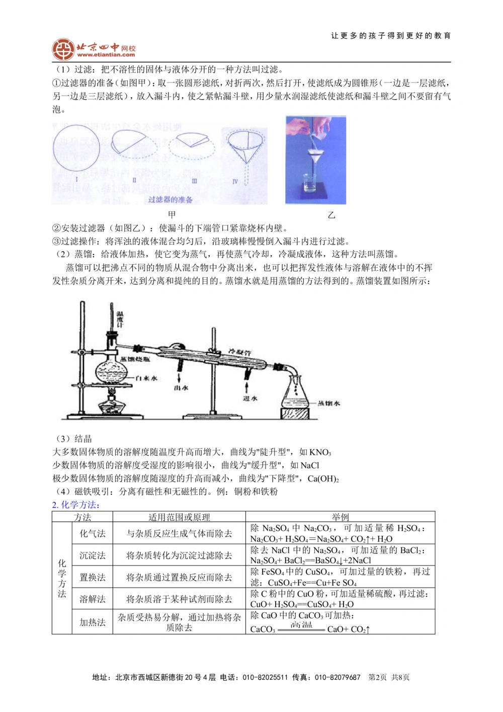 中考总复习：混合物的去杂分离提纯物质制备解题技巧（基础）知识讲解_中考全科复习资料_北京四中绝密资料05中考化学总复习
