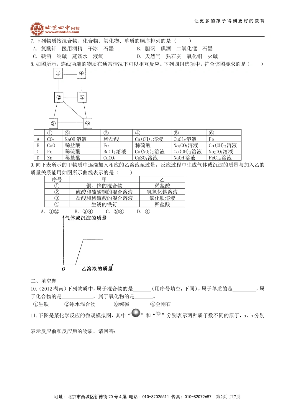 中考总复习：物质的分类及其相互关系（提高）巩固练习_中考全科复习资料_北京四中绝密资料05中考化学总复习_37总复习：物质的分类及其相互关系（提高）