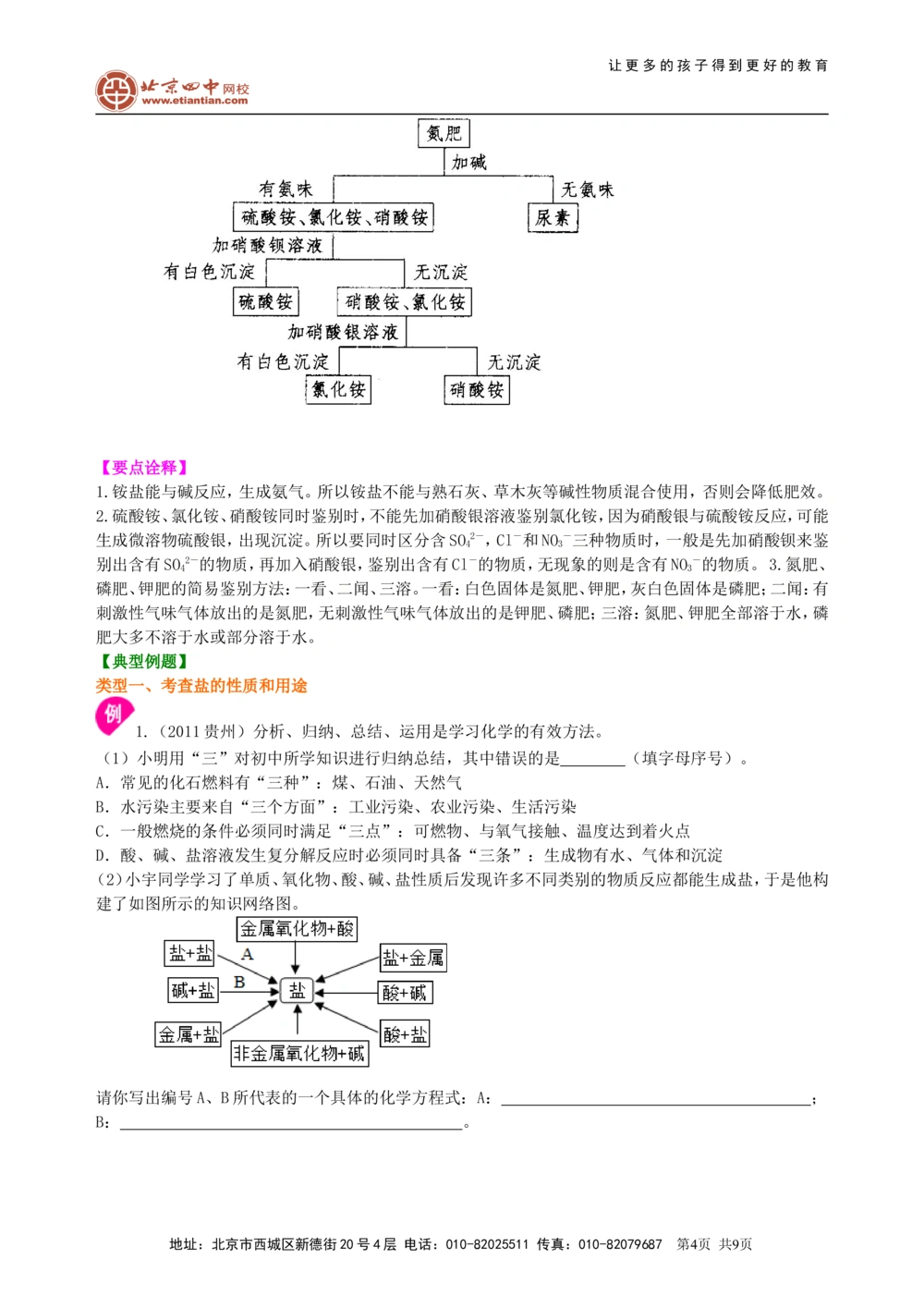 中考总复习：盐化学肥料（提高）知识讲解_中考全科复习资料_北京四中绝密资料05中考化学总复习_20总复习：盐化学肥料（提高）