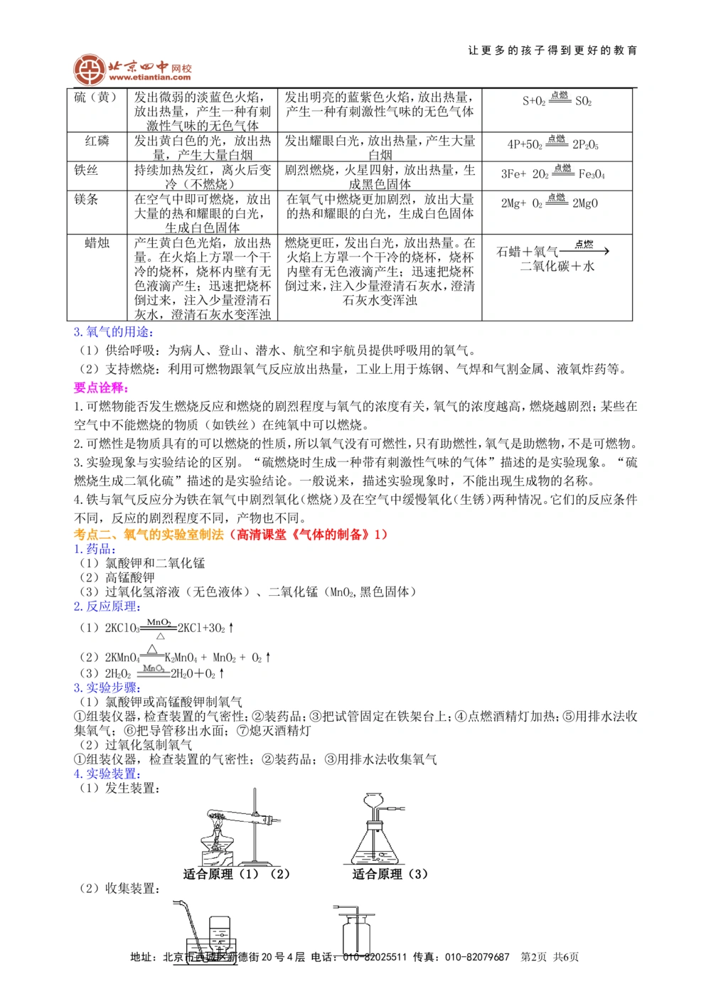 中考总复习：氧气的性质、用途和制取归纳（基础）知识讲解_中考全科复习资料_北京四中绝密资料05中考化学总复习_03总复习：氧气的性质、用途和制取归纳（基础）