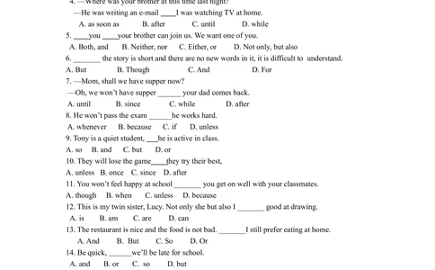 并列句及连词的用法（巩固练习）_中考全科复习资料_北京四中绝密资料03中考英语总复习_16并列句及连词的用法