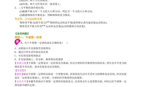 中考总复习：牛顿第一定律二力平衡（基础）知识讲解_中考全科复习资料_北京四中绝密资料04中考物理总复习_14总复习：牛顿第一定律二力平衡（基础）