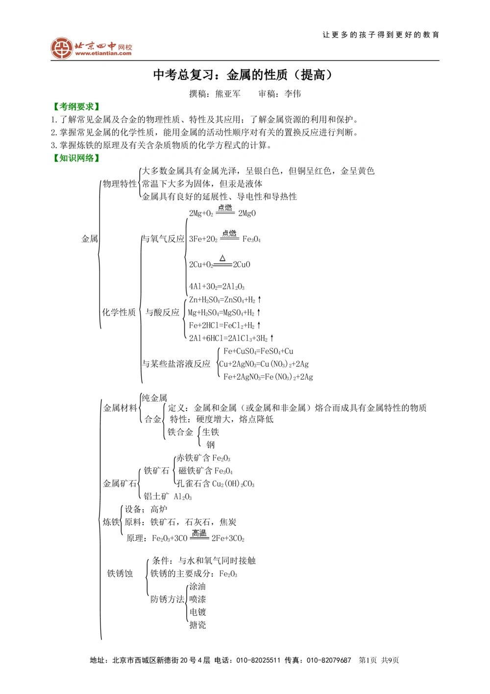 中考总复习：金属的性质（提高）知识讲解_中考全科复习资料_北京四中绝密资料05中考化学总复习_14总复习：金属的性质（提高）