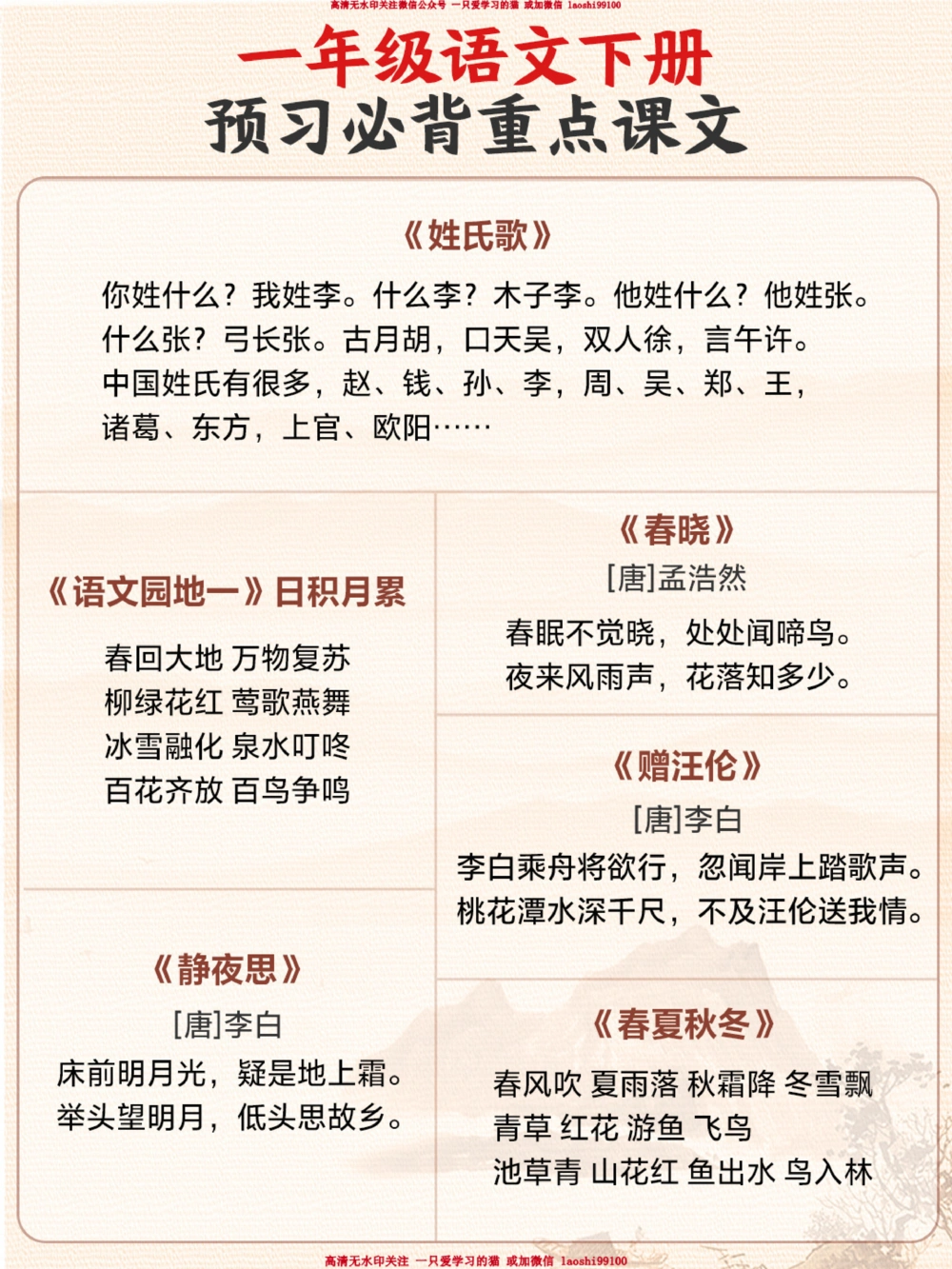一年级下册必背古诗-让孩子寒假先熟悉_2025抖音最火小学全科全年级资料大全集超完整版_小学语文VIP资源禁止外传