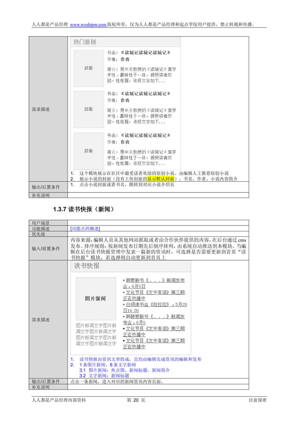 需求文档实例读书人频道产品需求-人人都是产品经理出品_436套软件开发需求文档_VD516-软件开发需求文档_10各类系统软件开发需求_更新内容_产品需求文档案例（73份）