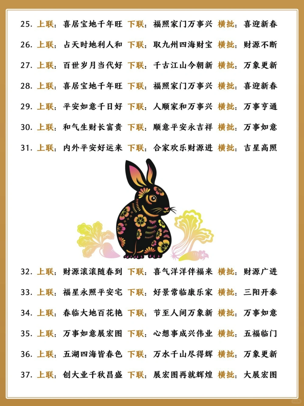 50幅兔年春联高级经典｜寓意吉祥_中小学精品资料(高清可打印)_古文化大全集628份高清资料整理版