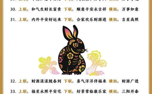 50幅兔年春联高级经典｜寓意吉祥_中小学精品资料(高清可打印)_古文化大全集628份高清资料整理版