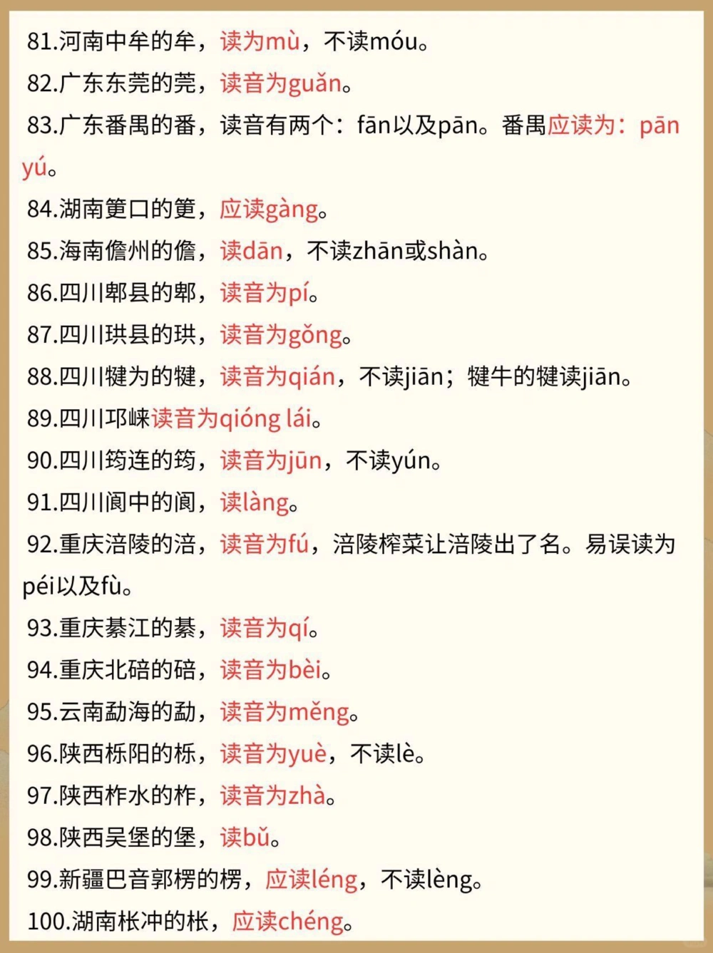 100个容易读错的地名，大多人都读错了_中小学精品资料(高清可打印)_百科知识大全集312份高清资料整理版