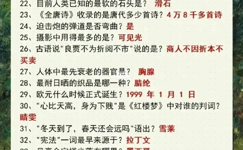 100个行测常识问答看看你能答对多少_中小学精品资料(高清可打印)_百科知识大全集312份高清资料整理版