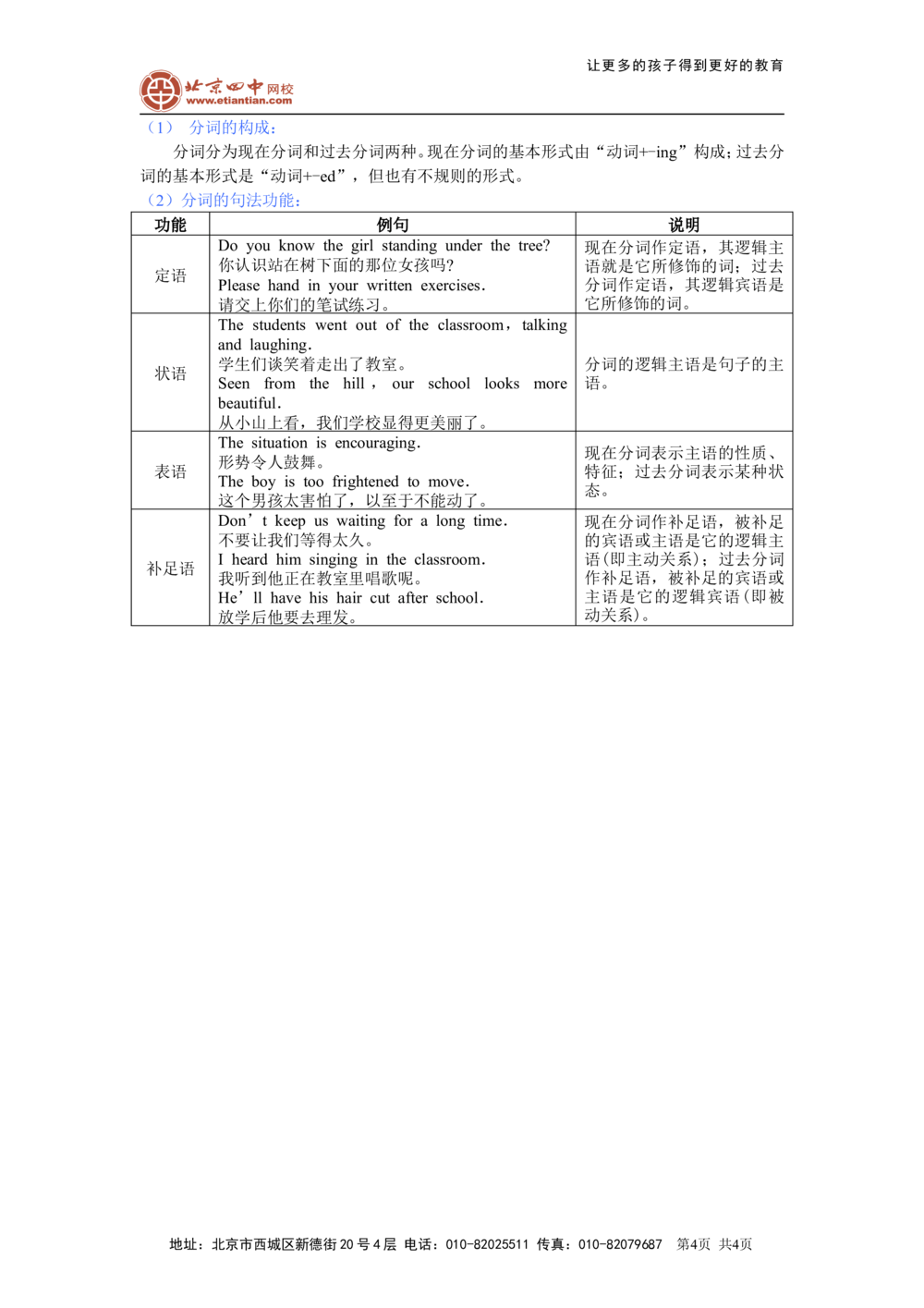 非谓语动词（基础讲解）1_中考全科复习资料_北京四中绝密资料03中考英语总复习_13非谓语动词(1)