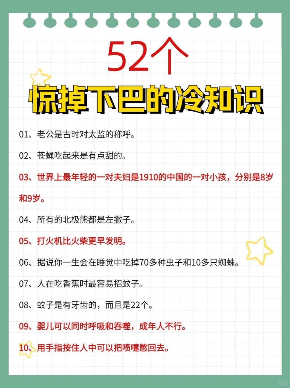 52个惊掉下巴的冷知识生活学习都有用_中小学精品资料(高清可打印)_百科知识大全集312份高清资料整理版