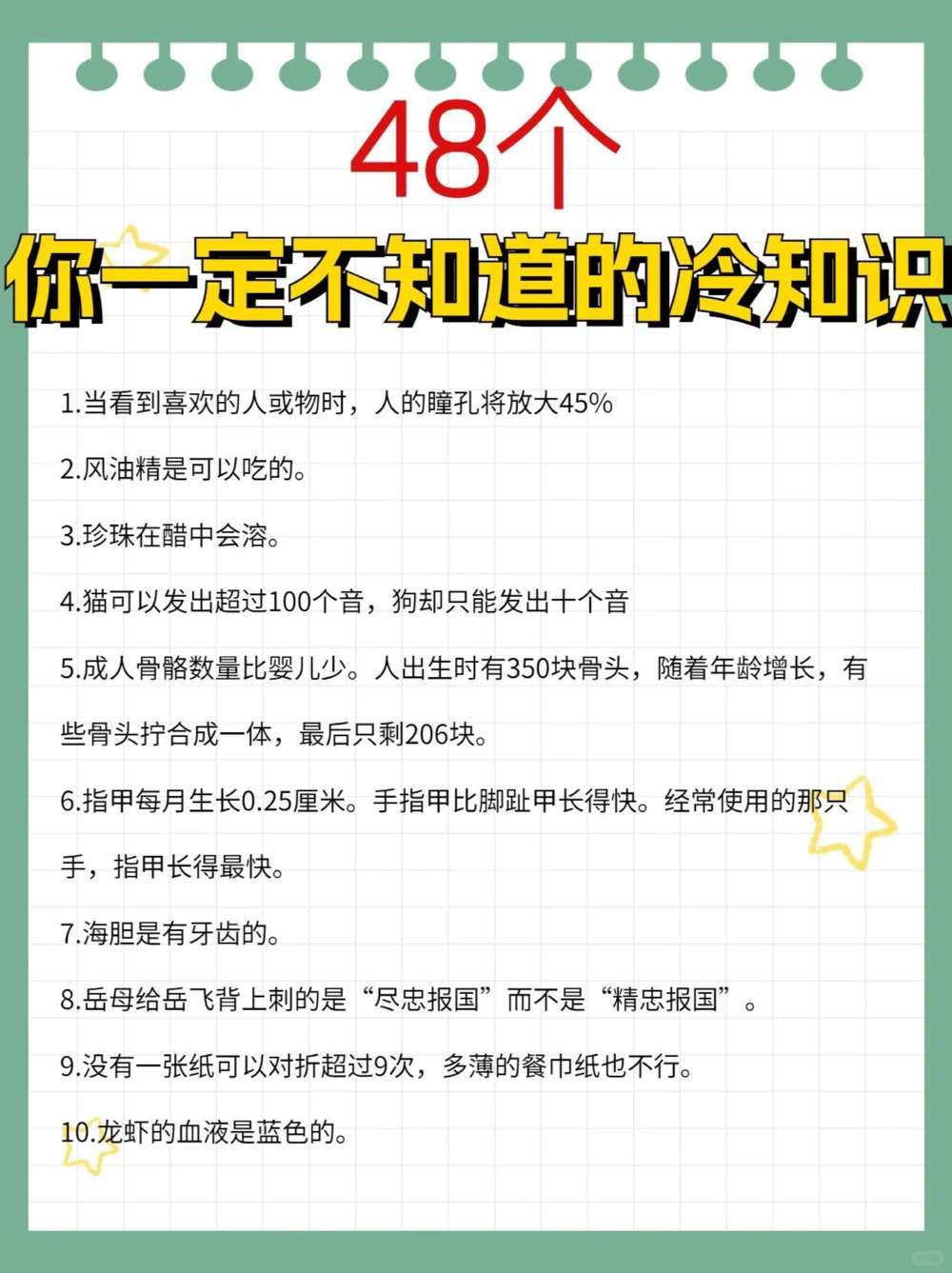 48个你一定不知道的冷知识学习生活有益_中小学精品资料(高清可打印)_百科知识大全集312份高清资料整理版