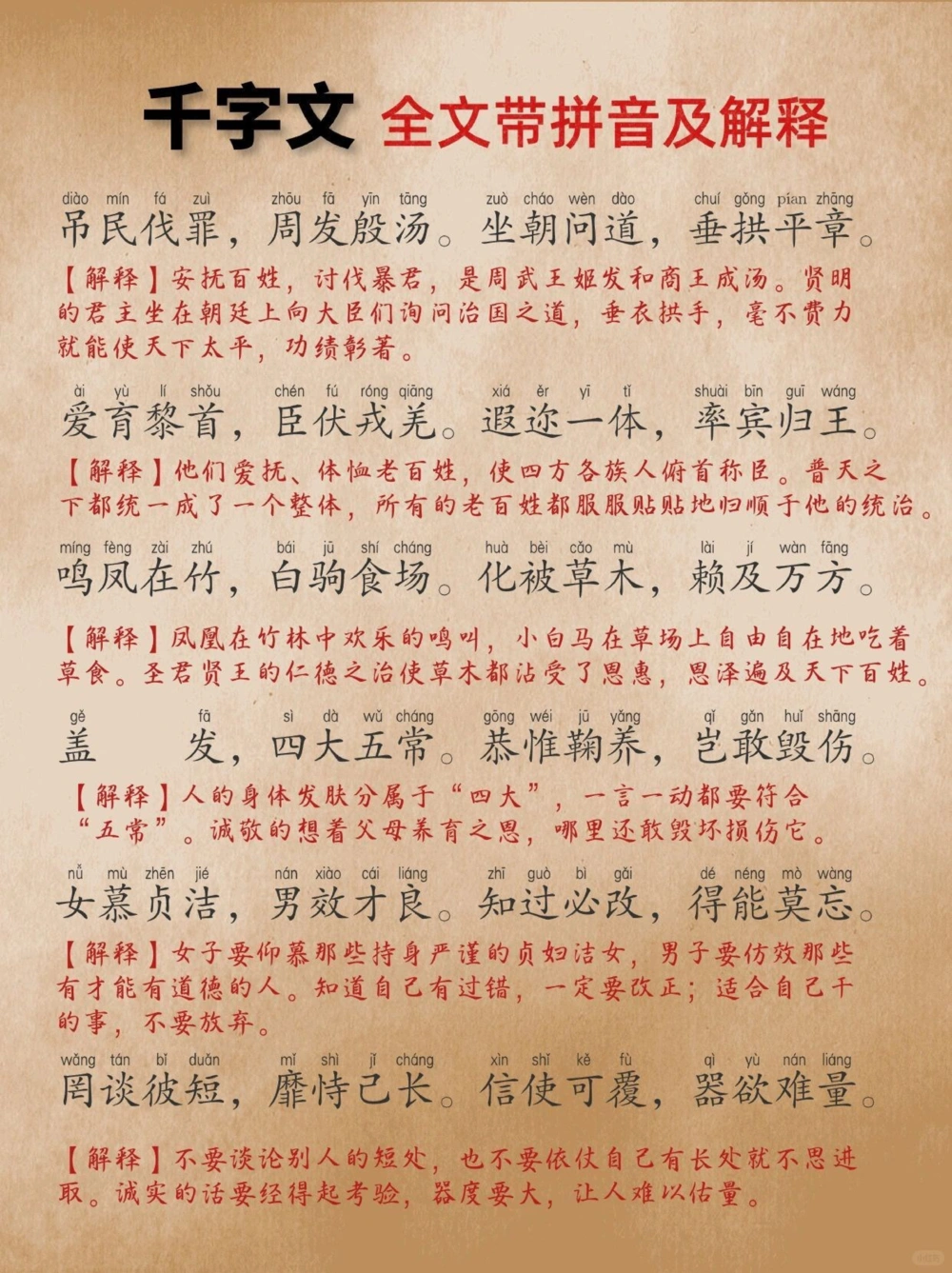 《千字文》豪华版，全文带拼音带解释，易懂易记_中小学精品资料(高清可打印)_古文化大全集628份高清资料整理版