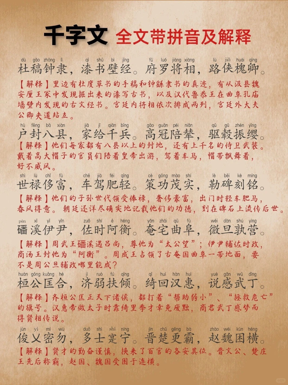 《千字文》豪华版，全文带拼音带解释，易懂易记_中小学精品资料(高清可打印)_古文化大全集628份高清资料整理版