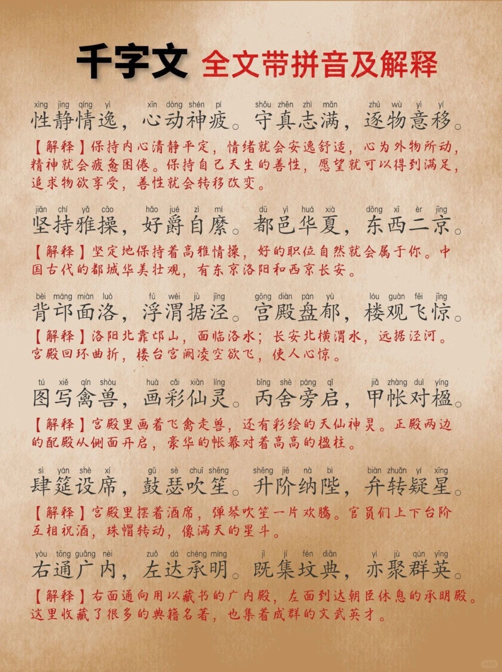 《千字文》豪华版，全文带拼音带解释，易懂易记_中小学精品资料(高清可打印)_古文化大全集628份高清资料整理版