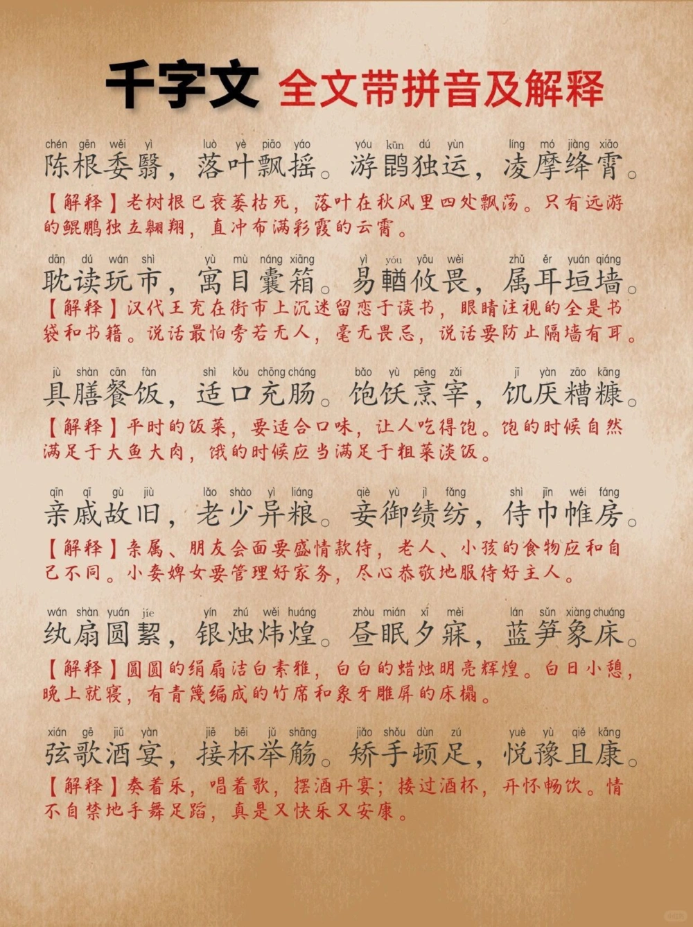 《千字文》豪华版，全文带拼音带解释，易懂易记_中小学精品资料(高清可打印)_古文化大全集628份高清资料整理版