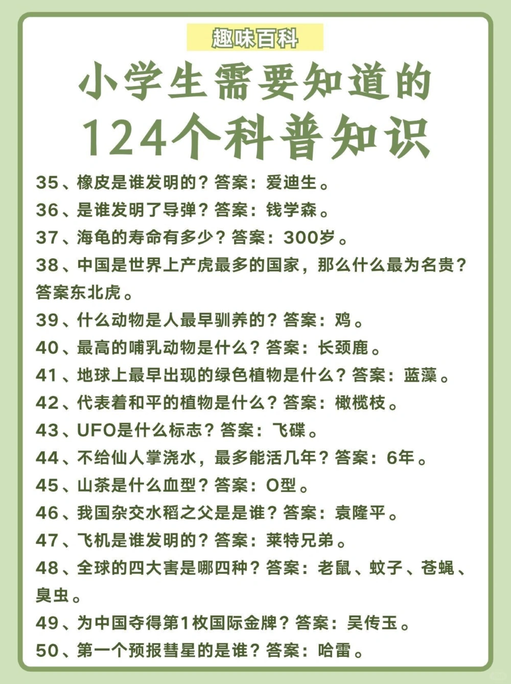 124个科普知识小学生需要知道️_中小学精品资料(高清可打印)_百科知识大全集312份高清资料整理版