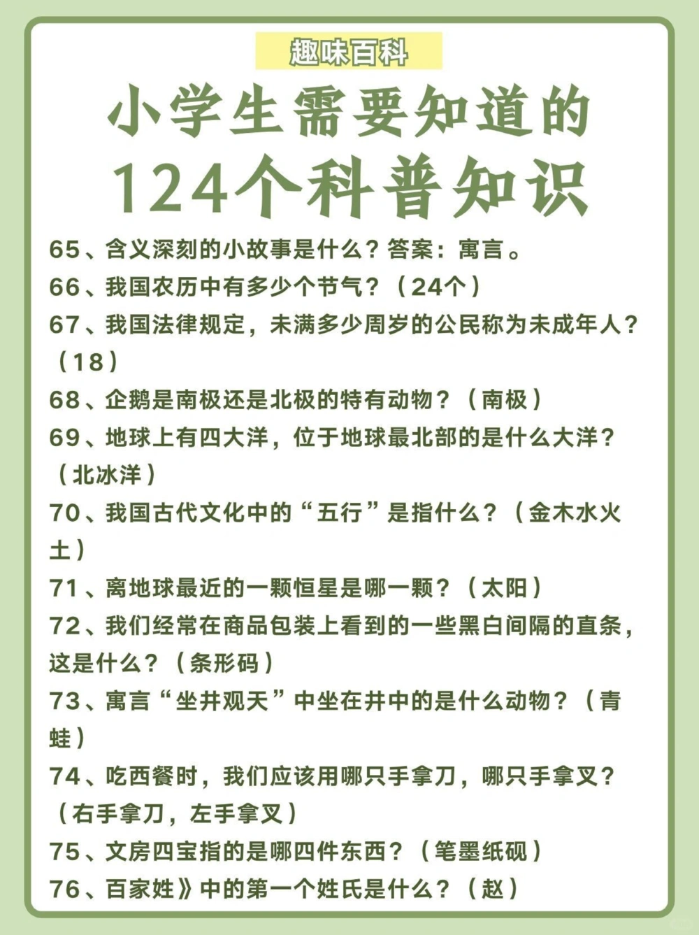 124个科普知识小学生需要知道️_中小学精品资料(高清可打印)_百科知识大全集312份高清资料整理版