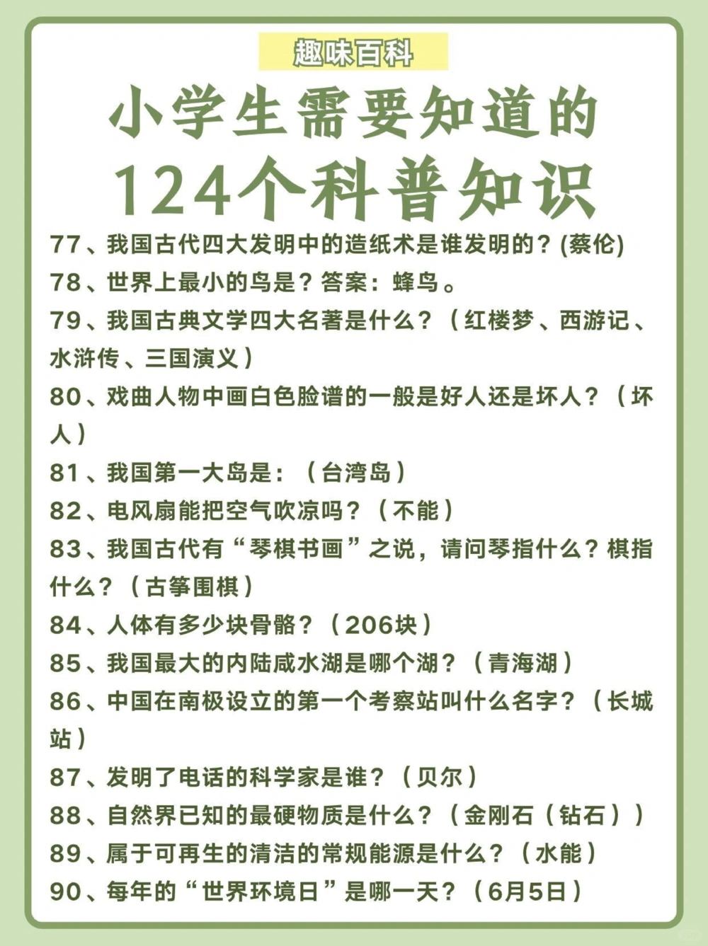 124个科普知识小学生需要知道️_中小学精品资料(高清可打印)_百科知识大全集312份高清资料整理版