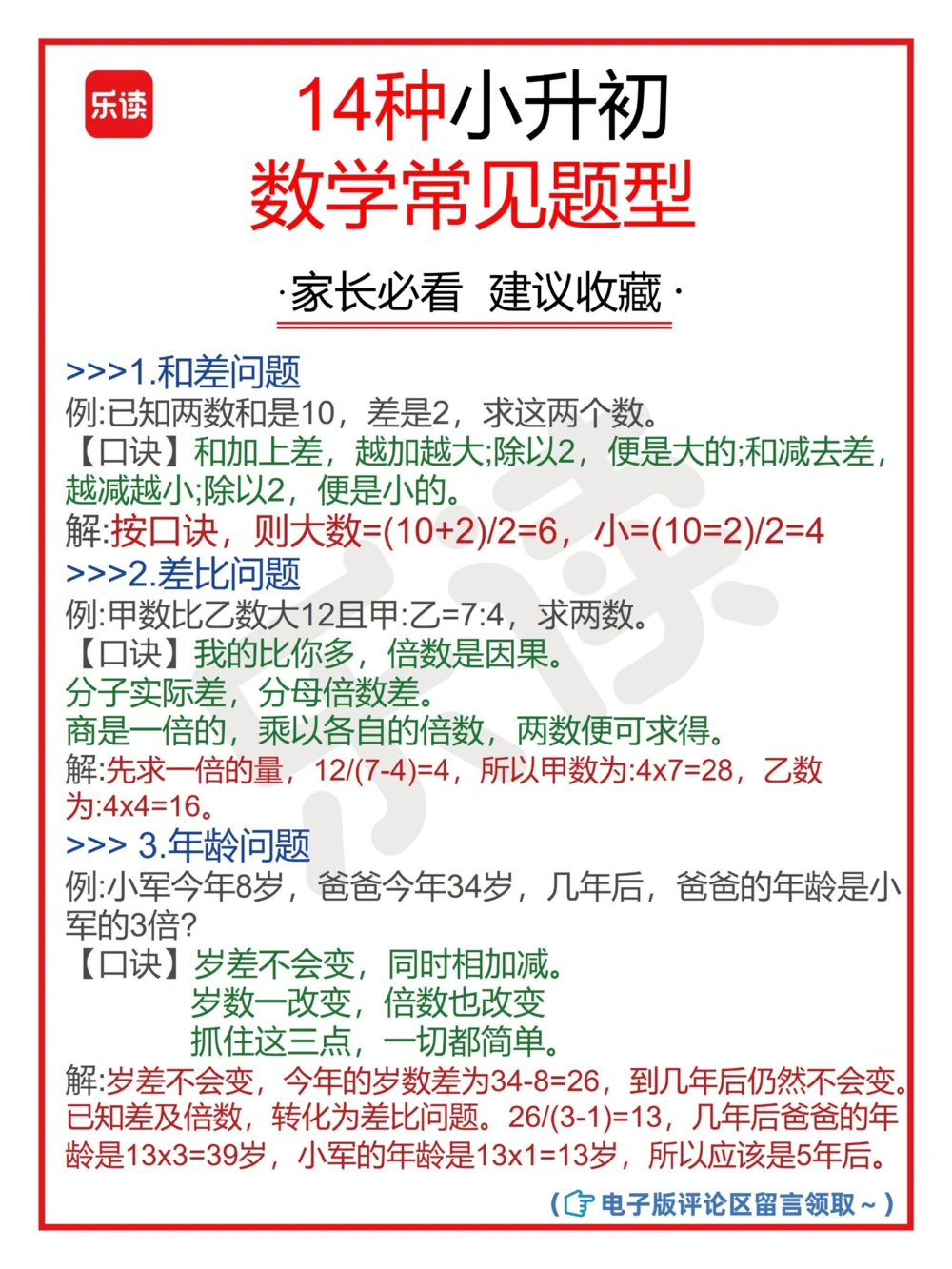 14种小↗️初数学常见题型快码住_中小学精品资料(高清可打印)_初中大全集高清资料整理版