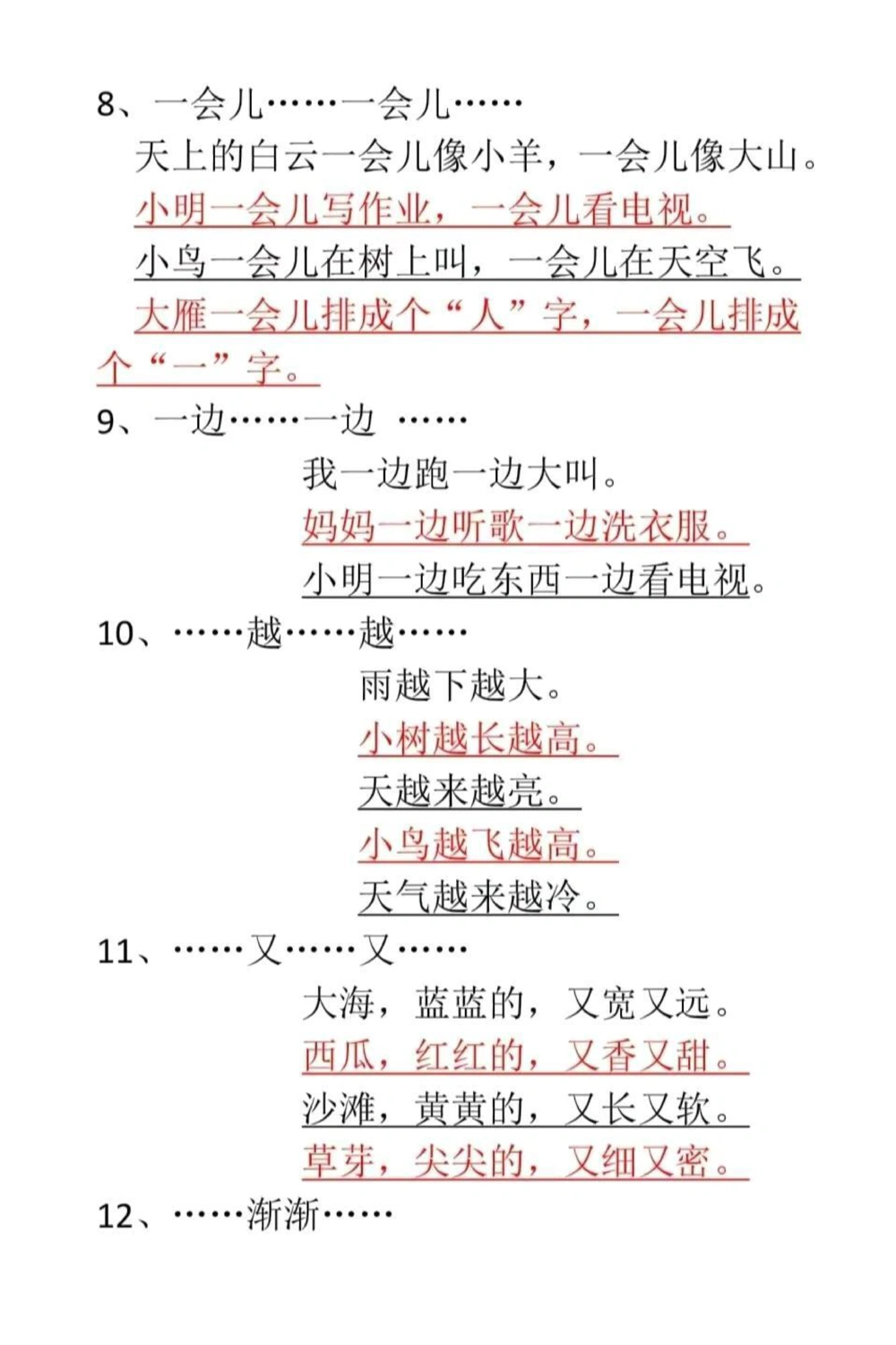 一年级全册写句子不用愁了！每年必考的写句子都在这里！刚上一年级的小朋友写不出简单的句子，所以一开始只能把这些简单的句型都背下来默写下来，害怕写句子和看图写话的小朋友可以试试！#一年级#一年级语文#看图写话