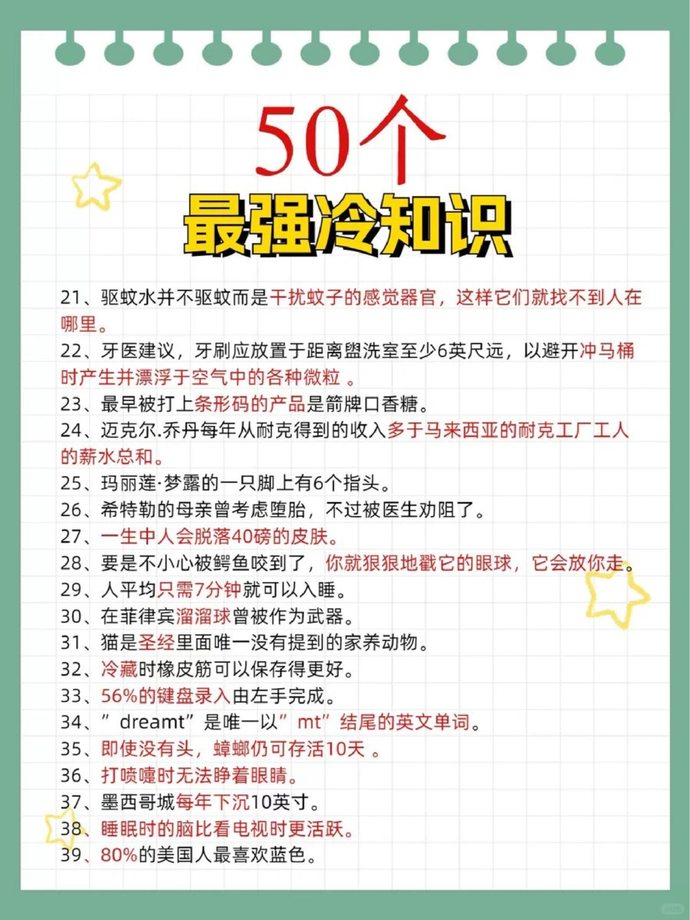 50个惊掉下巴的冷知识对生活学习都有用_中小学精品资料(高清可打印)_百科知识大全集312份高清资料整理版
