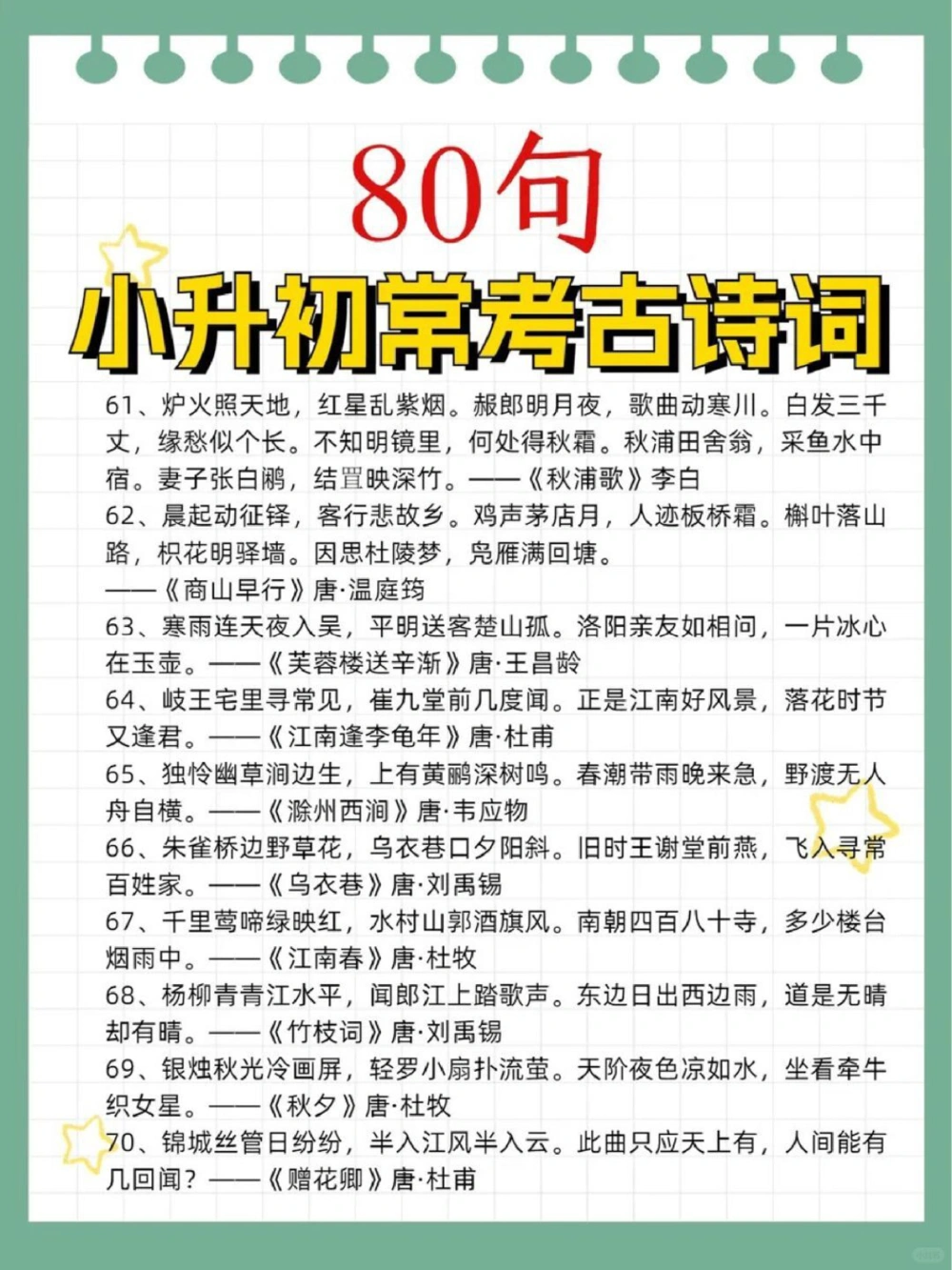 80句古诗词高频考点第二弹学霸必备_中小学精品资料(高清可打印)_古诗词大全集281份高清资料整理版