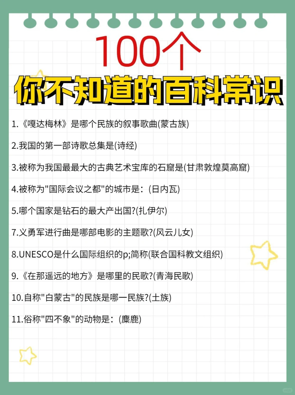 100个你不知道的百科常识生活学习有益_中小学精品资料(高清可打印)_常识知识大全集140份高清资料整理版
