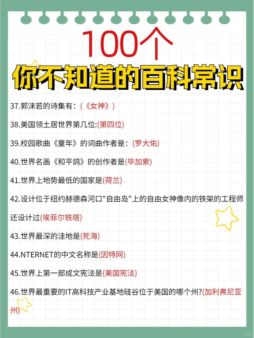 100个你不知道的百科常识生活学习有益_中小学精品资料(高清可打印)_常识知识大全集140份高清资料整理版