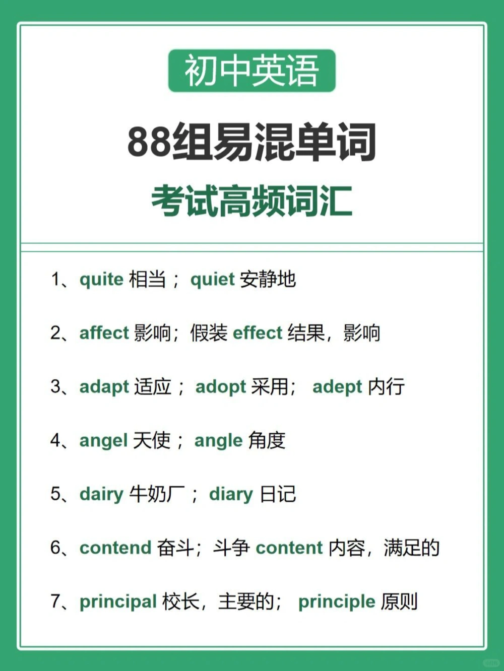 88个易混淆的英语单词，一定要分清！_中小学精品资料(高清可打印)_初中大全集高清资料整理版